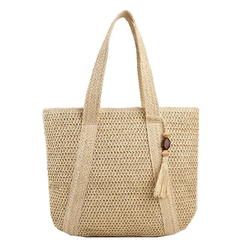 Straw Weave Tote Bag for Women Beach Handbag Bohemian Shoulder Bag with Tassel Pendant