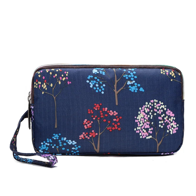 Fashion Flower Print Wallet For Women Three Layer High-capacity Mobile Phone Bag Portable Handheld Bag Mini Key Bag Clutch Bag