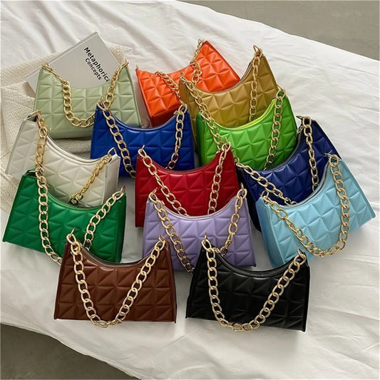 Women's Diamond Pattern Chain Shoulder Bag - Fashion Texture Solid Color Handbag