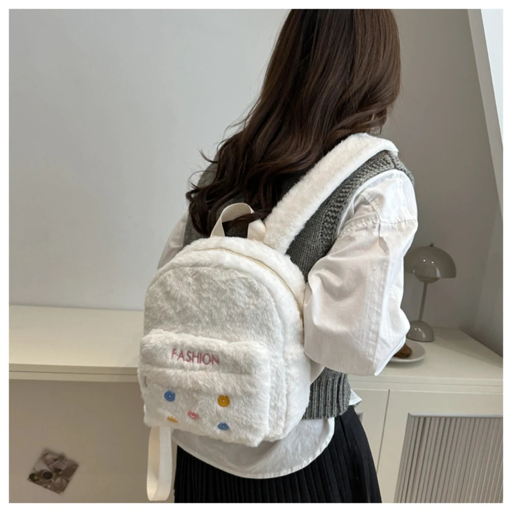 Women's Plush Mini Backpack - Casual Travel Schoolbag for Teens