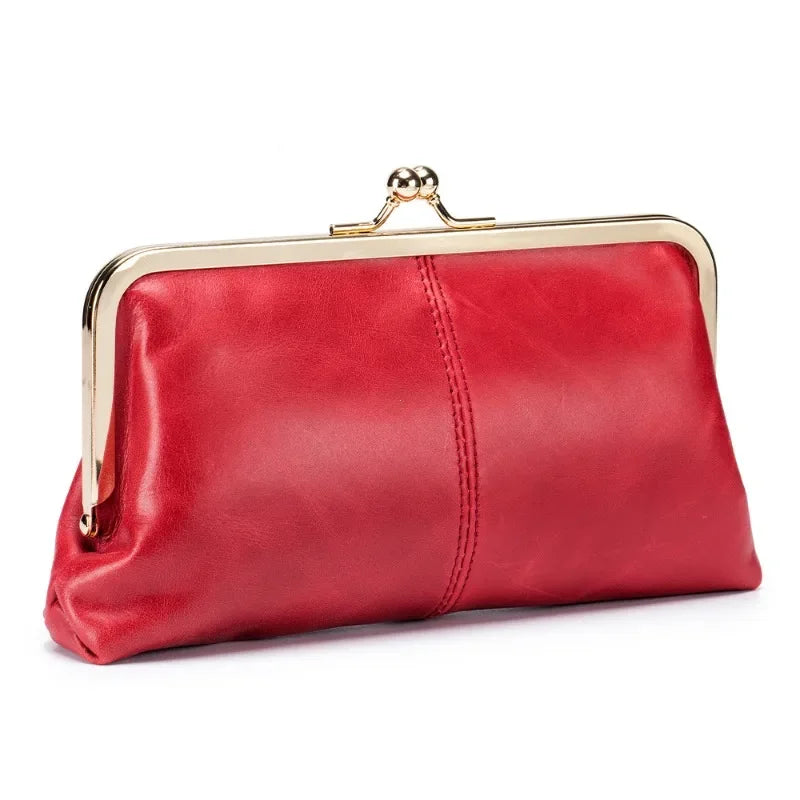 Genuine Leather Long Clutch Wallet Clip Bags Vintage Coin Purse Card Holder Key Lipstick Storage Phone Pouch Case for Women