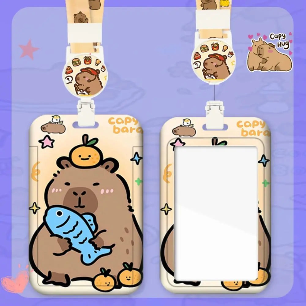 Fashion Plastic Cartoon Capybara Card Holder Capybara with Lanyard Business Card Holder Cute Plastic Card Cover