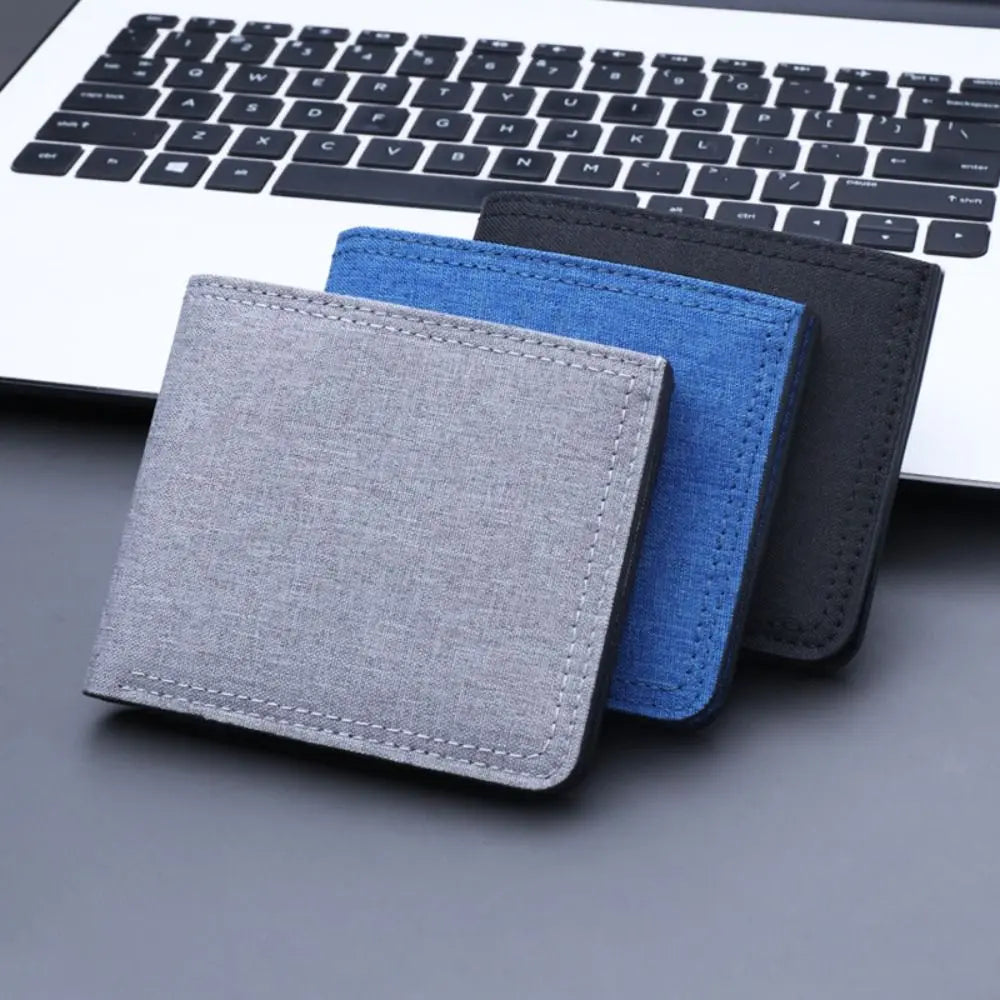 Simple Canvas Men Short Wallet Zipper Multi Card Mini Coin Purse Slim Folding Card Holder