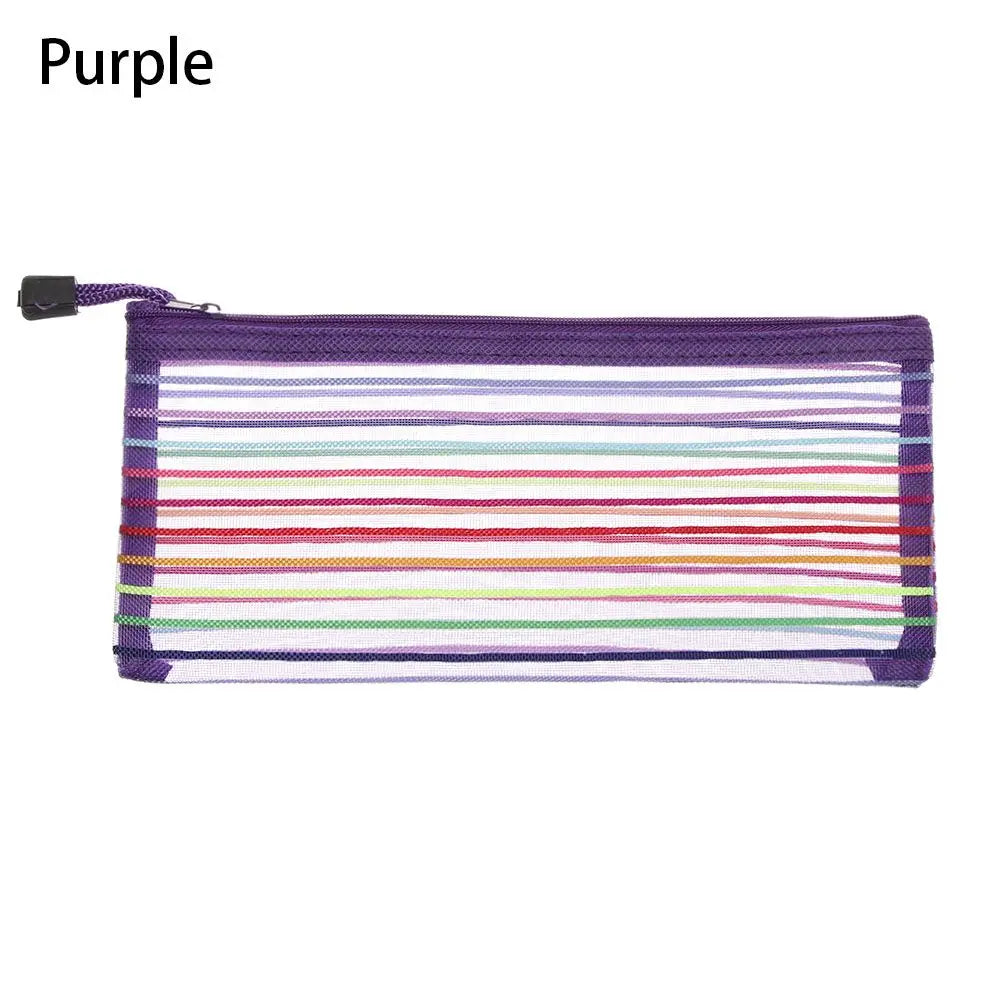 Fashion Zipper Pencil Case Solid Color Mesh Pen Bag Cosmetic Storage Rainbow Color Cosmetic Handbags Coin Purse Stationery