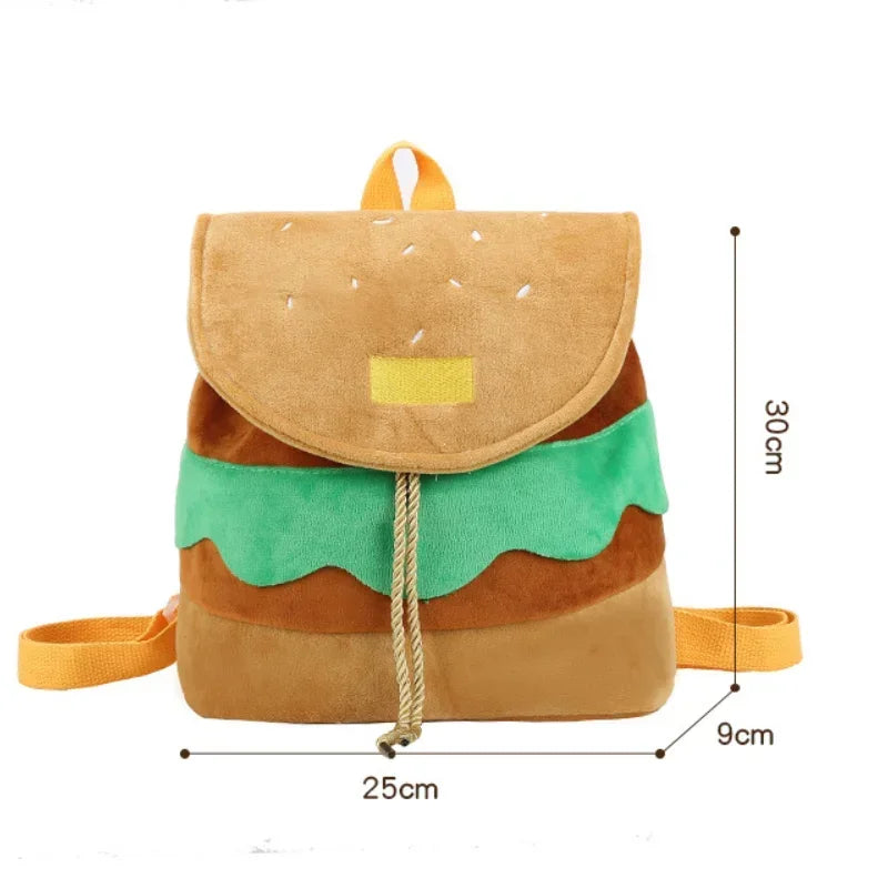 Large Capacity Plush Backpacks Lovely Cartoon Hamburger Backpack Drawstring School Bag Travel Backpack for Students