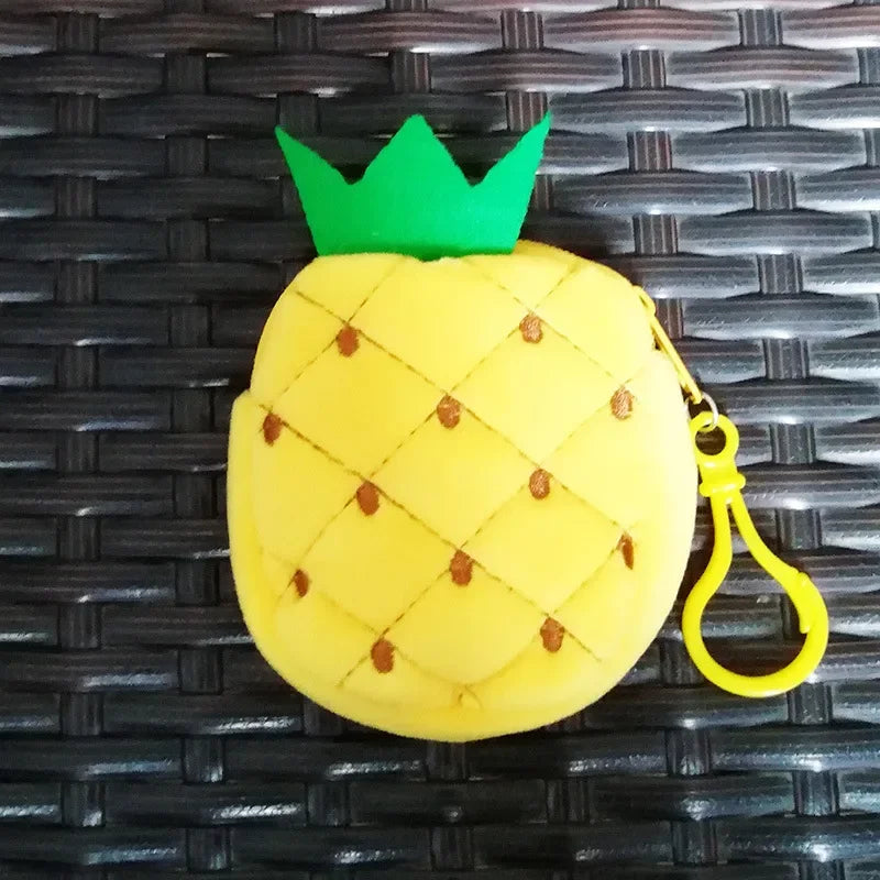 1Pc Cute Fruit Shape Plush Coin Purse Watermelon Pineapple Orange Strawberry Purse Bag Keychain Pocket Kid's Coin Pouch Wallet