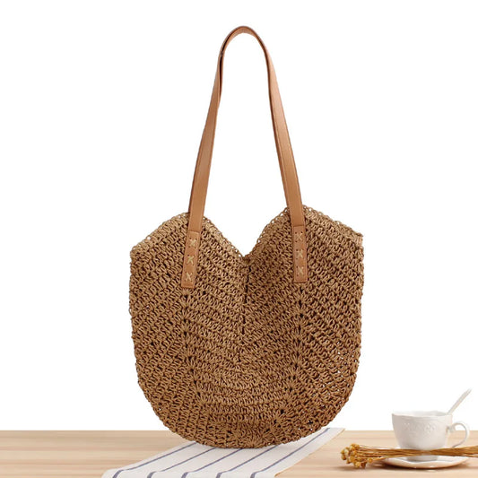 Bohemian Straw Beach Tote Bag - Large Capacity Shoulder Handbag