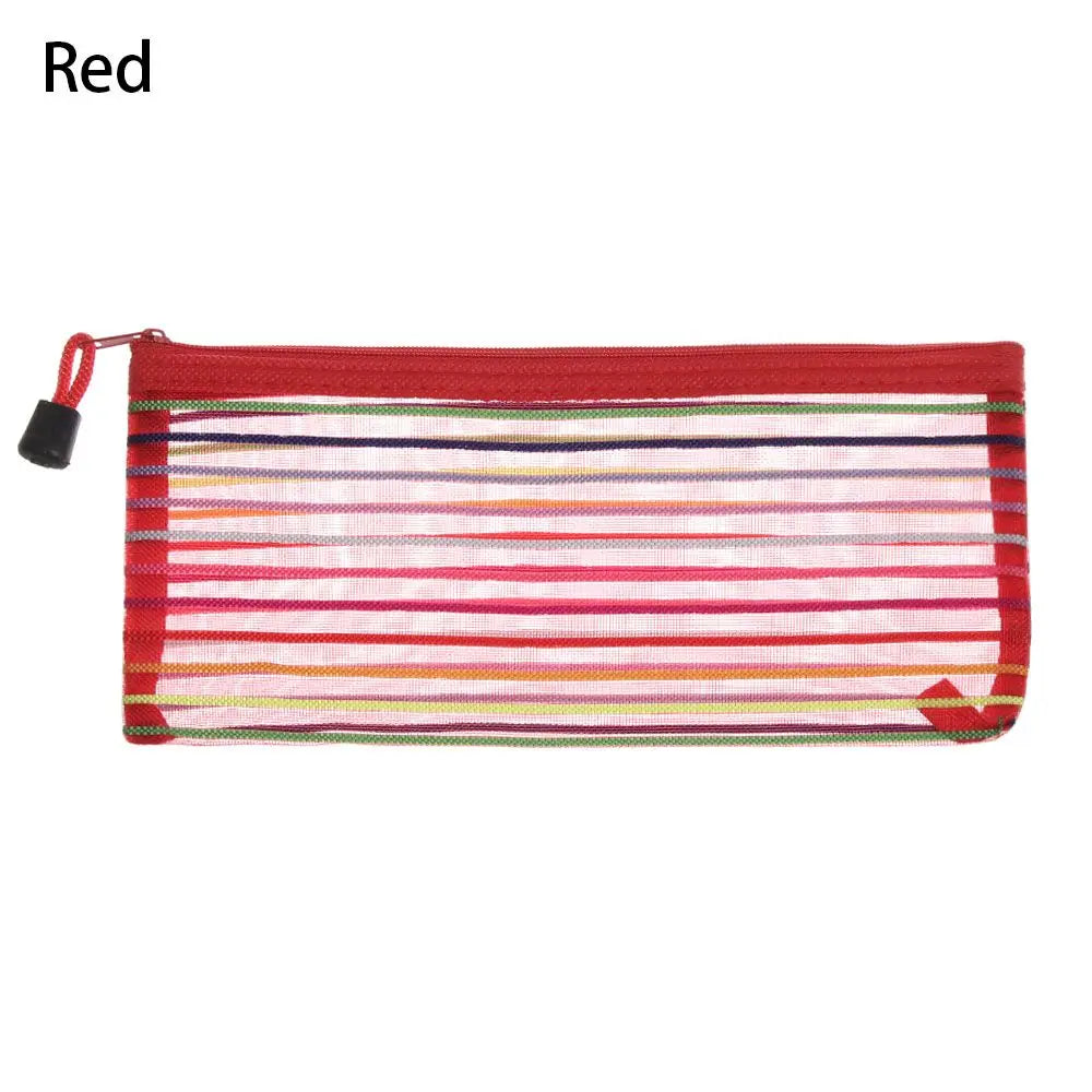 Fashion Zipper Pencil Case Solid Color Mesh Pen Bag Cosmetic Storage Rainbow Color Cosmetic Handbags Coin Purse Stationery