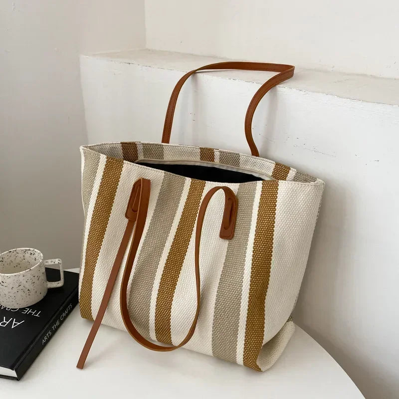 Raffia Stripe Designer Shoulder Crossbody Tote Bag