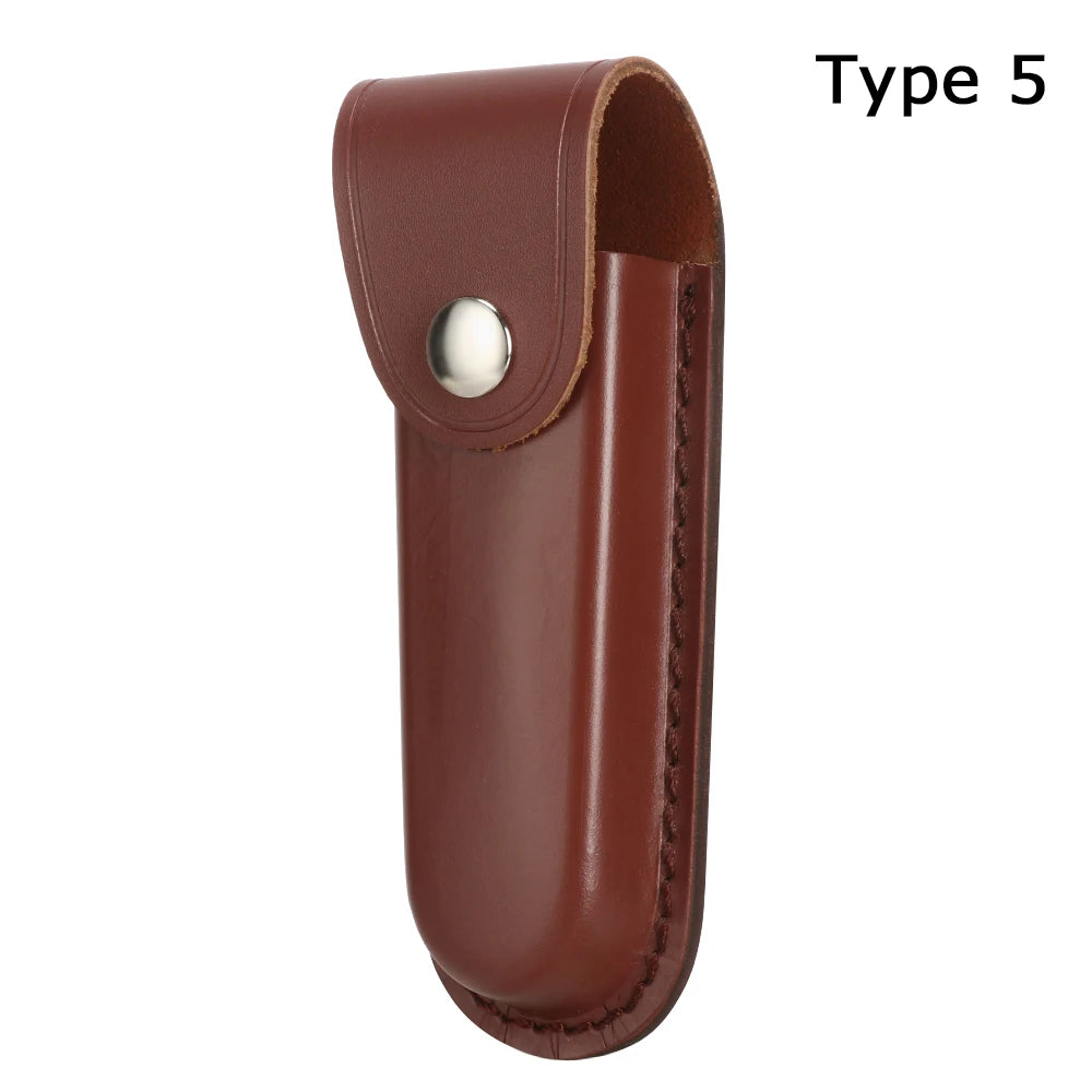 Outdoor Equipment Pocket Hunt Leather Sheath Holder Flashlight Case Camp Outdoor Carry Fold Knife Tool Belt Loop Case