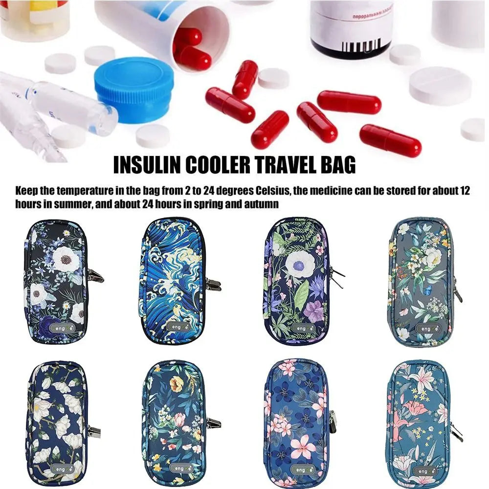 Portable Oxford Cloth Insulin Cooling Bag Floral Pattern Waterproof Insulin Cooler Pen Bag Glaciated Cold Storage Bag