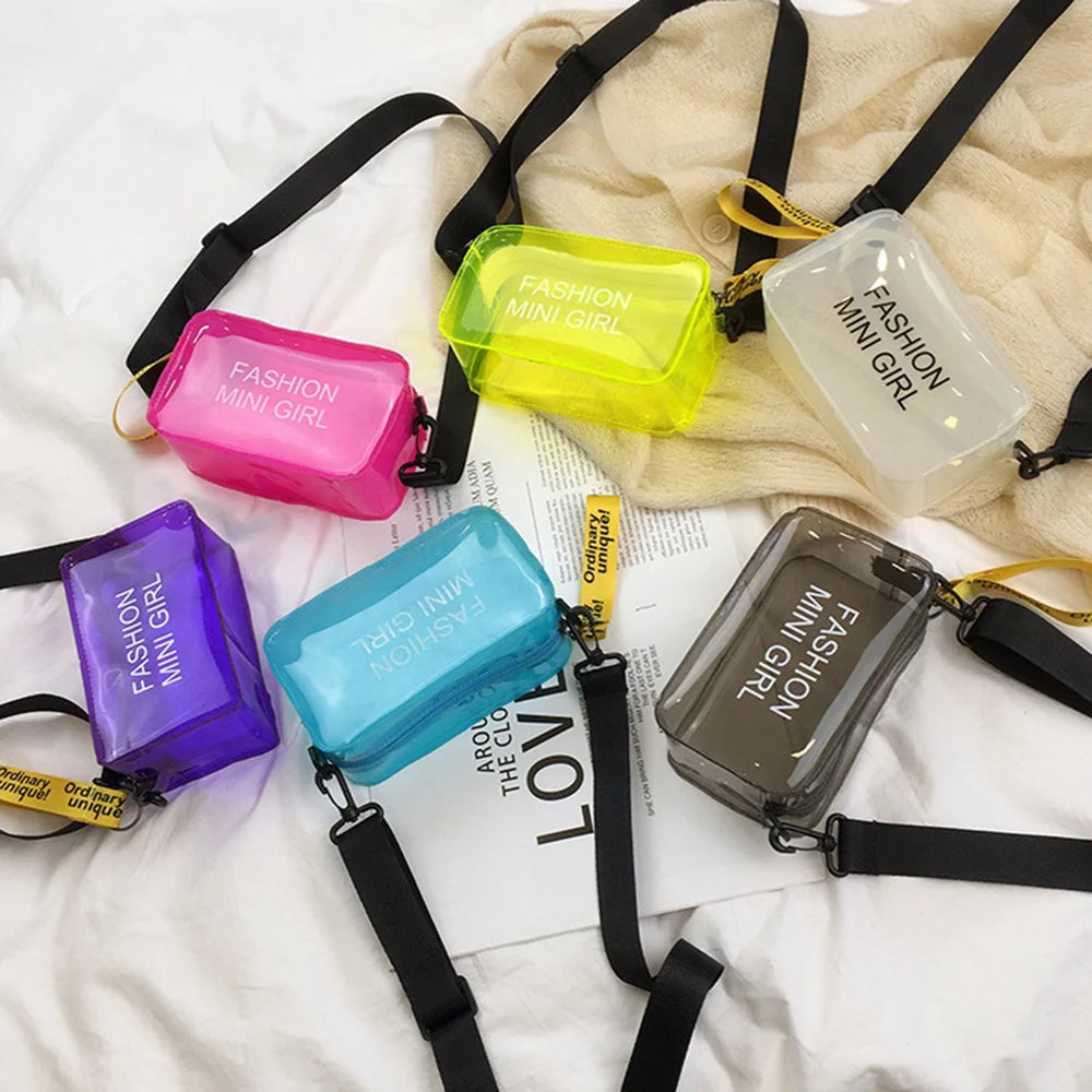 Transparent PVC Jelly Crossbody Bag - Candy Color Mini Shoulder Tote