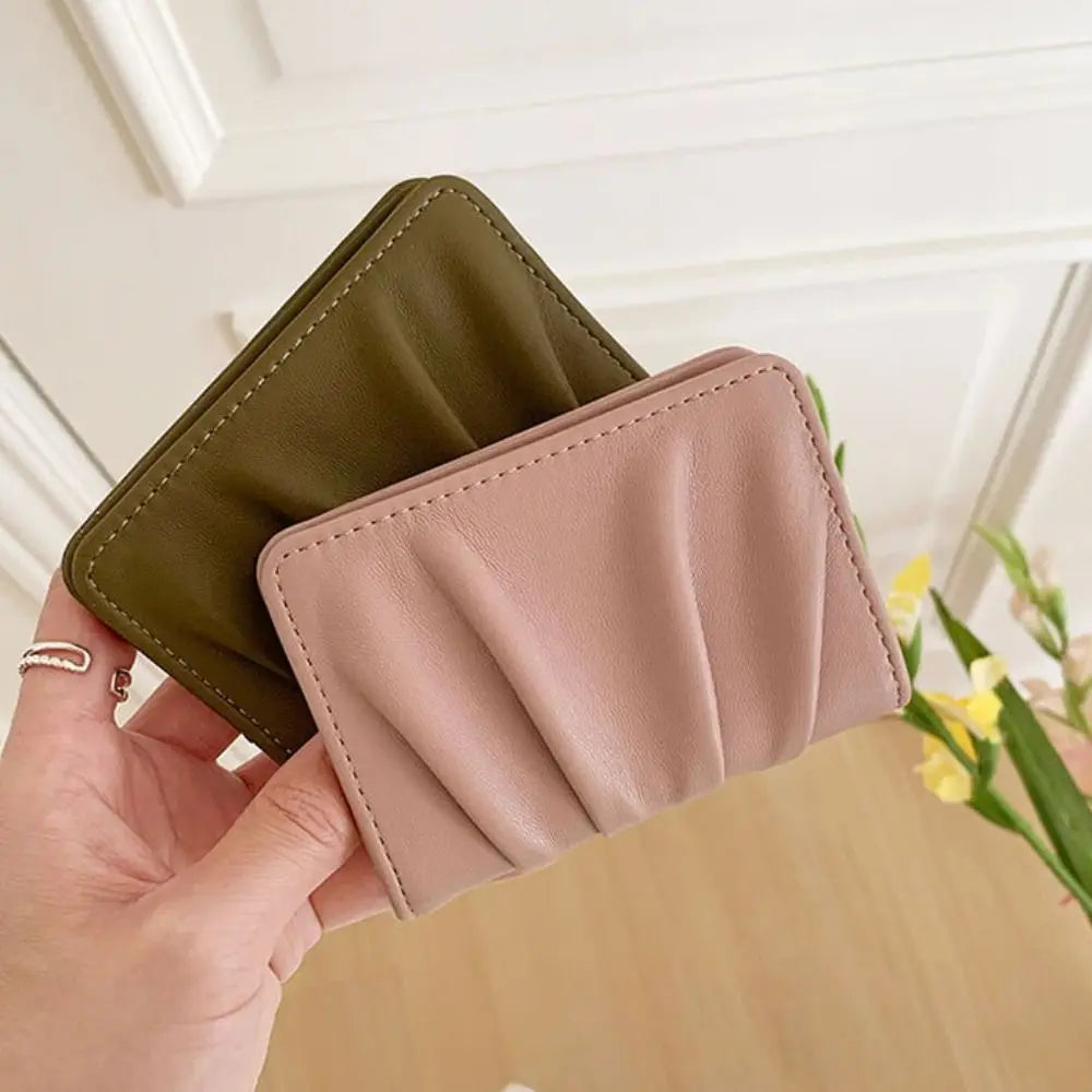 New Solid Color Women Wallets PU Leather Purses Card Holders Small Portable Coin Purse Large Capacity Wrinkled Money Bag