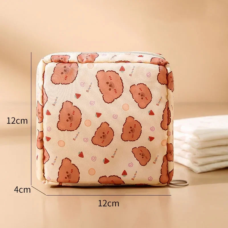 Heart Print Sanitary Napkins Storage Bag Feminine Period Pouch Portable Tampon Organizer Bag Mini Makeup Lipstick Storage Pouch