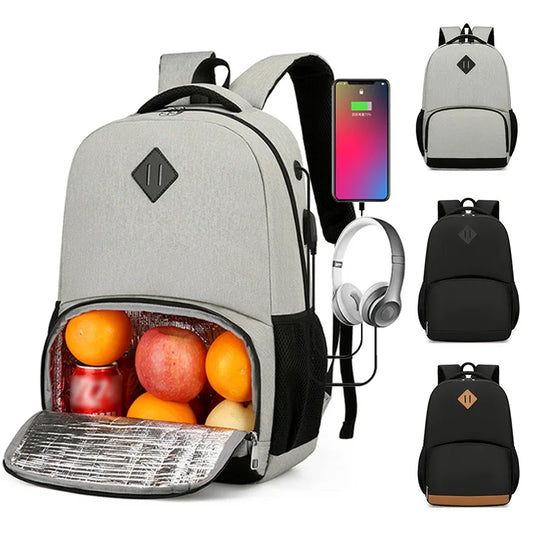 Business Waterproof Backpack with USB Charging Port and Insulated Lunch Bag