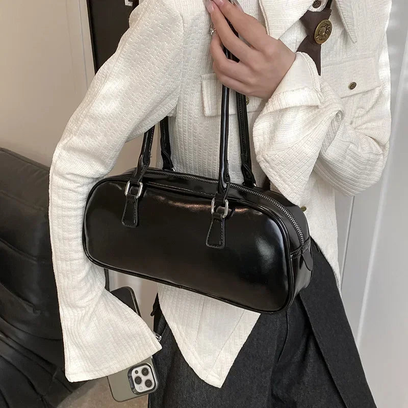 Solid Color PU Leather Underarm Bags For Women 2025 Spring Korean Fashion Retro Simple Shoulder Bag Lady Handbags And Purses