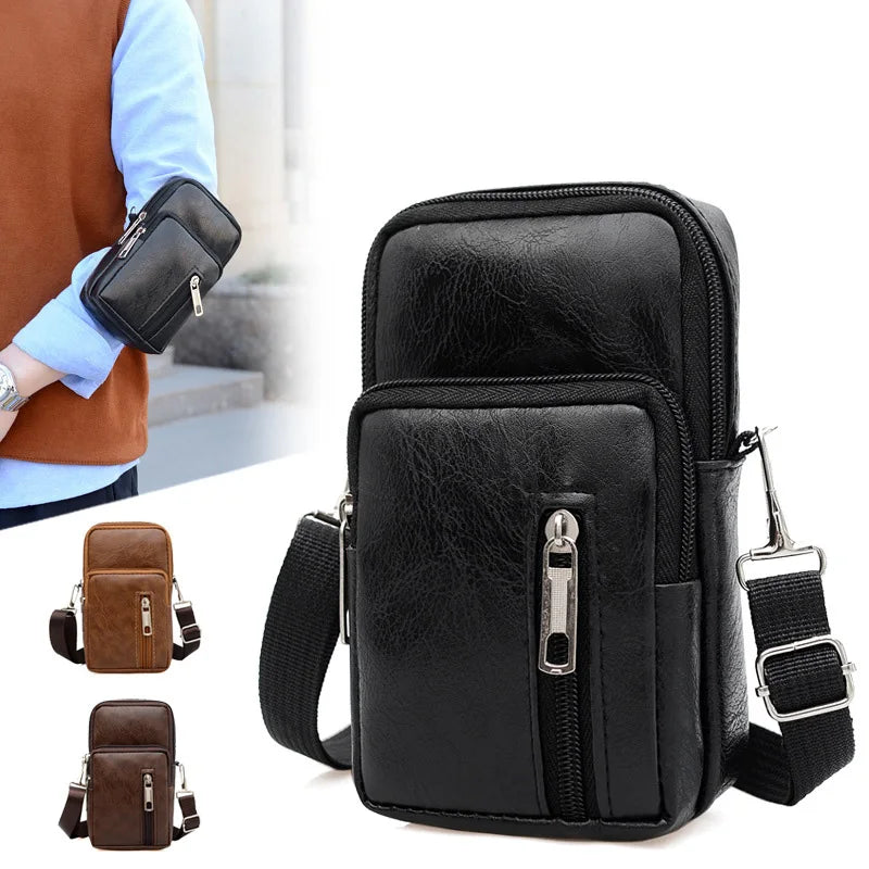 Men's Leather Crossbody Bag - High Capacity Shoulder Fanny Pack Briefcase