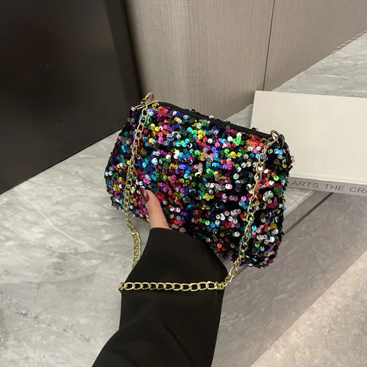 Sequin Crossbody Chain Bag Evening Clutch Handbag