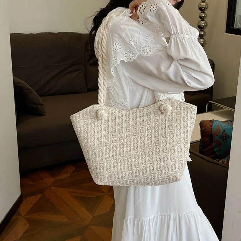 Luxury Women's Raffia Straw Tote Bag - Large Capacity Knitted Bohemian Beach Handbag