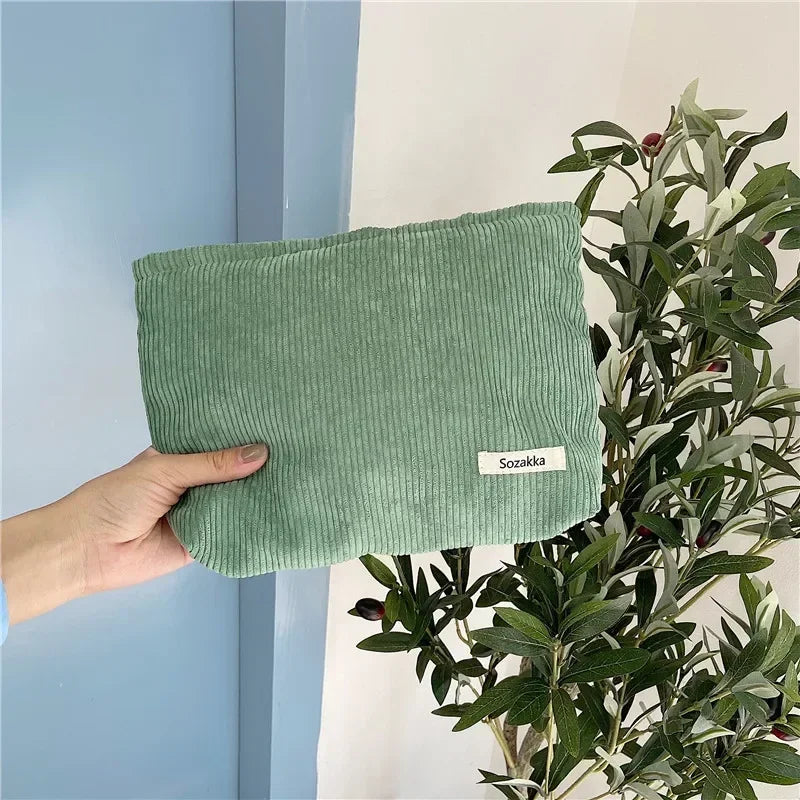 Corduroy Portable Cosmetic Bags Women Zipper Makeup Pouch Retro Simple Wash Cases Large Female Storage Toiletries Organizer