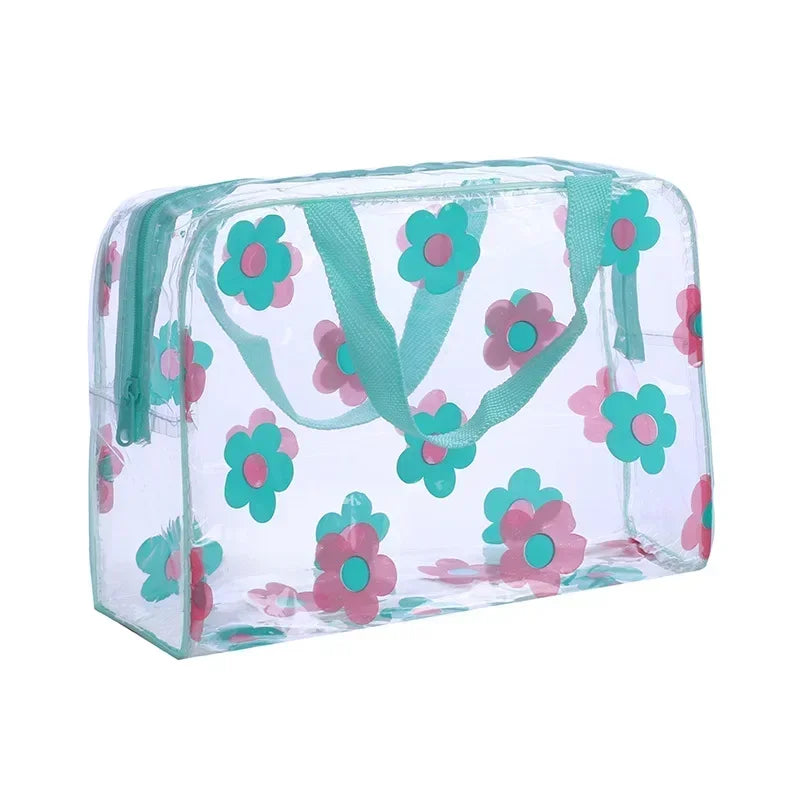 Clear PVC Floral Makeup Bag Waterproof Travel Toiletry Pouch