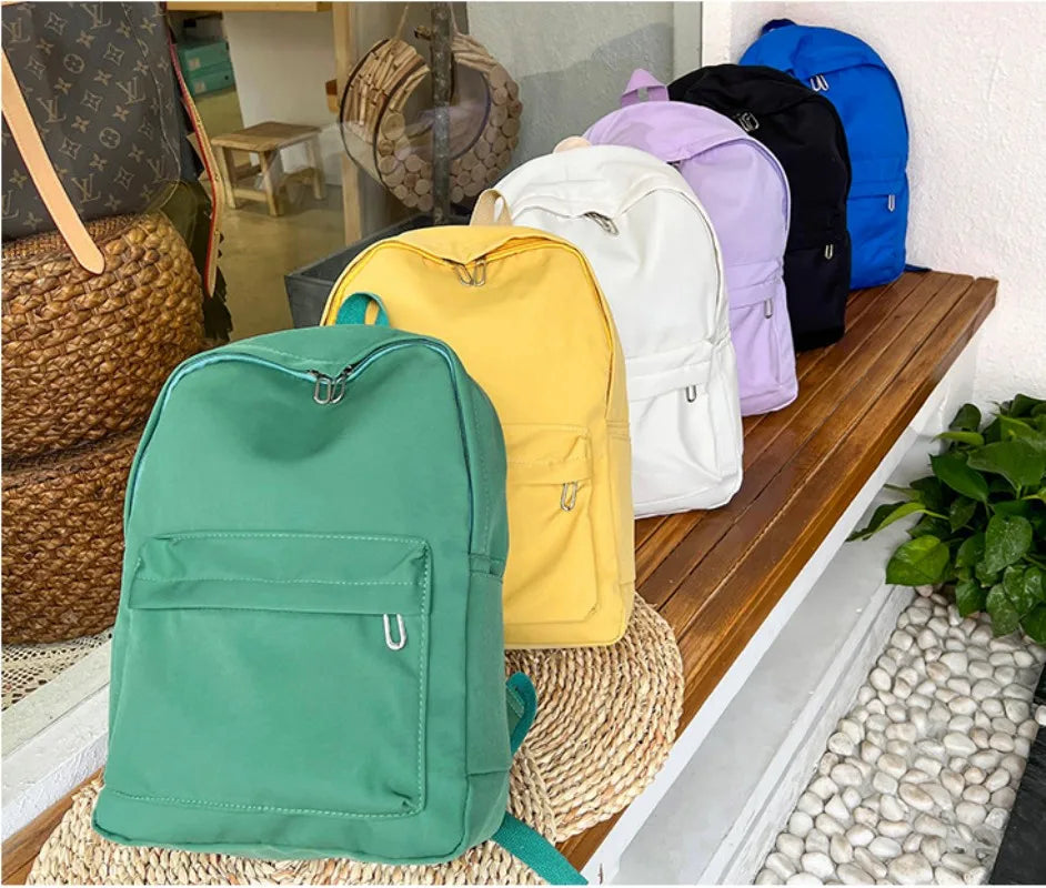 High Quality New Waterproof Nylon Women Backpack Female Travel Bag Backpacks Schoolbag for Teenage Girls Solid Color Bookbag