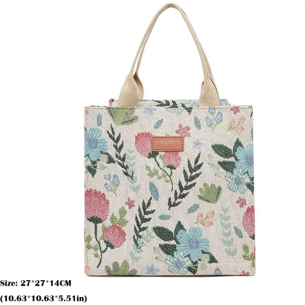 Fashion Handbag Floral Print Lunch Bag Large Capacity Thermal Thickened Thermal Insulation Bag Portable Ice Pack Women