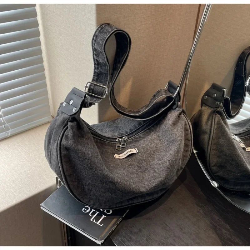 Women Denim Bag Large Capacity Strap Adjustable Crossbody Sling Bag Vintage Messenger Bags Casual Shopper Bags 2025 Shoulder Bag