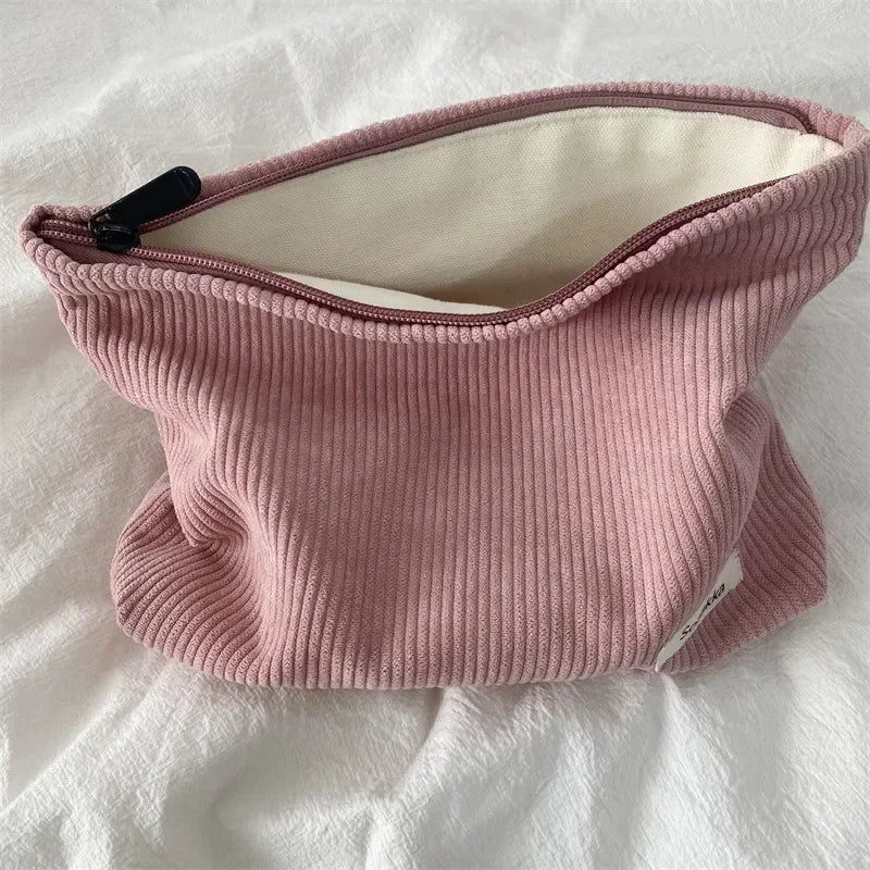 Corduroy Women Cosmetic Bag Cotton Cloth Makeup Pouch Hand Travel Bag Lipstick Organizer Cases Fashion Zipper Clutch Phone Purse