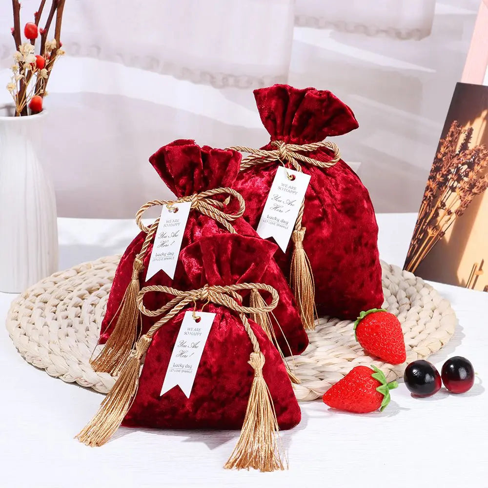 Fashion Velvet Candy Box Gift Bags Portable Velvet Cloth Drawstring Tassel Pocket Wedding Party Candy Pouches