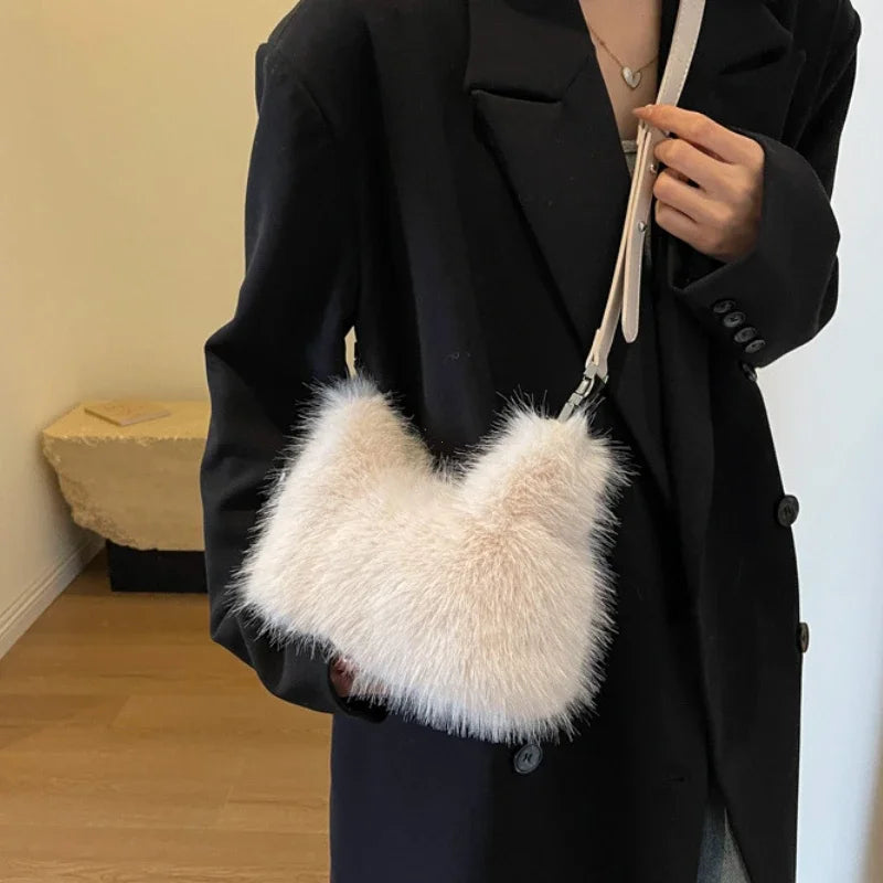 Luxury Faux Fur Ladies Shoulder Bags Soft Plush Female Evening Clutch Purse Handbags Women's Small Tote Fluffy Crossbody Bag