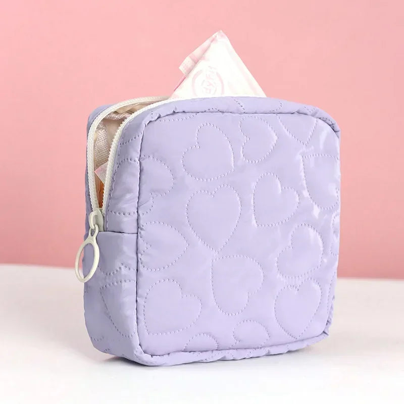 Candy Color Cute Square Cosmetic Bag Women Sanitary Napkin Organizer Clutch Makeup Bag Pouch Portable PU Waterproof Storage Bag