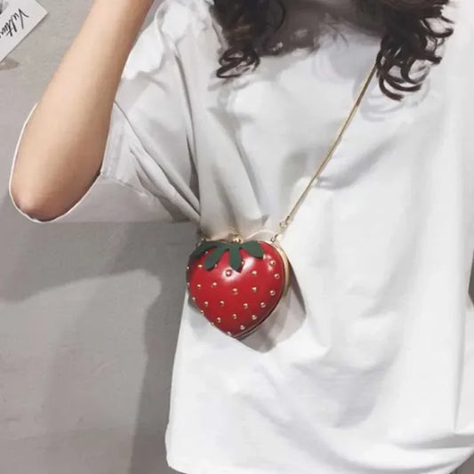 Strawberry Heart Shape Mini Chain Purse Clutch Shoulder Bag Handbag