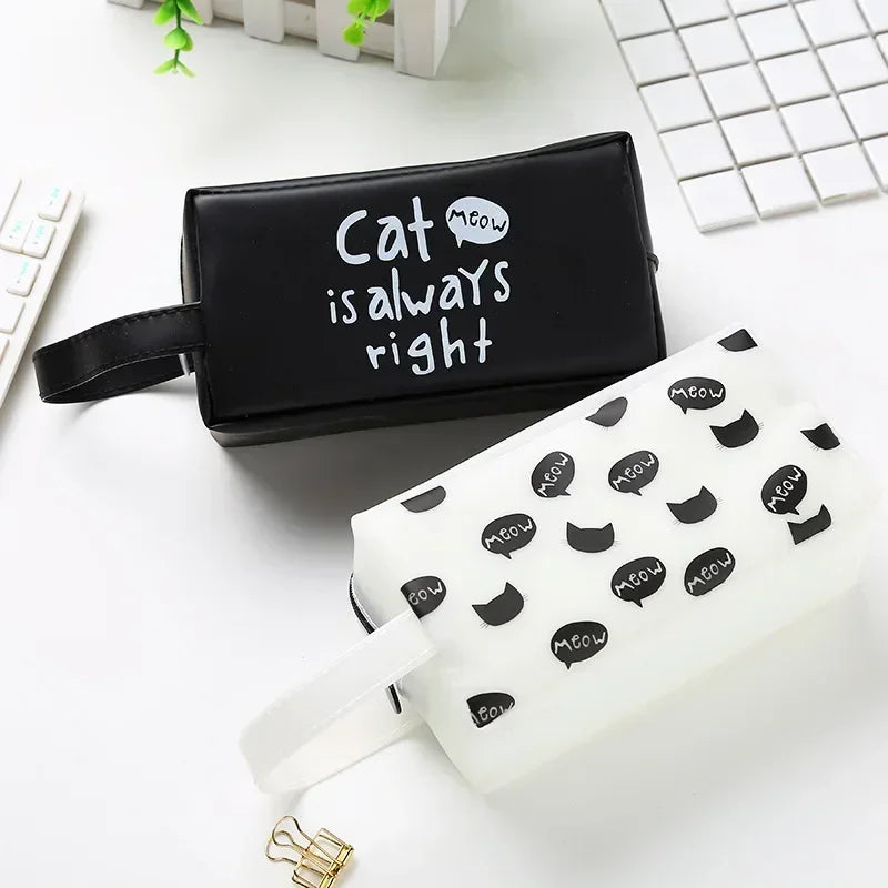 Women's Cute Cat Travel Cosmetic Bag Waterproof Makeup Bag Wash Pouch Student Pencil Case Tote Style Toiletry Bag