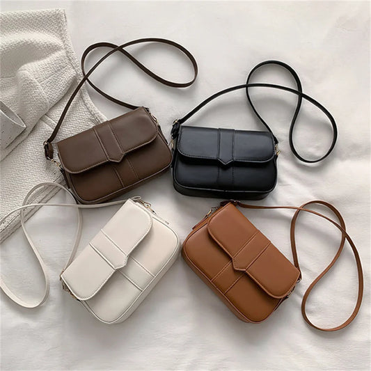 Women's PU Leather Crossbody Shoulder Bag - Simple Solid Color Flap Messenger Saddle Handbag