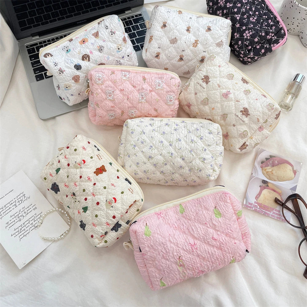 Cartoon Cosmetic Bag for Women Travel Portable Toiletry Bag Soft Cosmetics Makeup Brush Lipstick Storage Bag Organizer Pouch