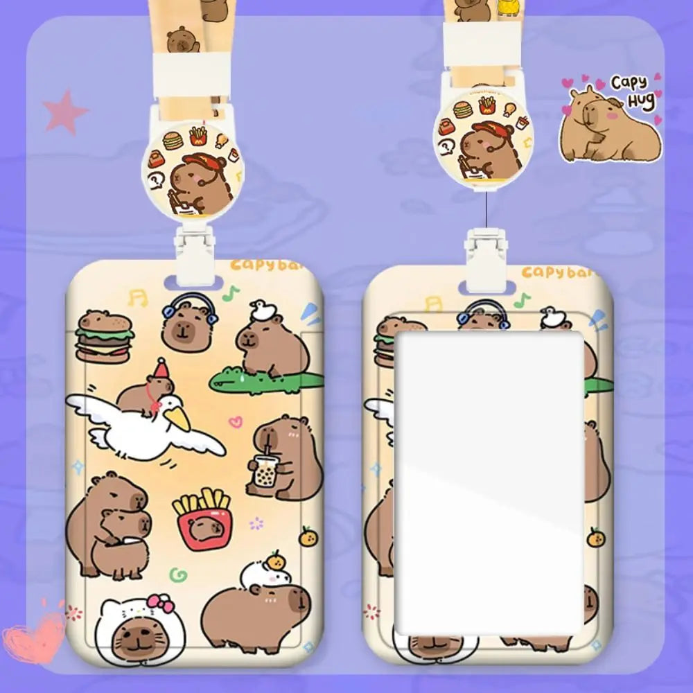 Fashion Plastic Cartoon Capybara Card Holder Capybara with Lanyard Business Card Holder Cute Plastic Card Cover