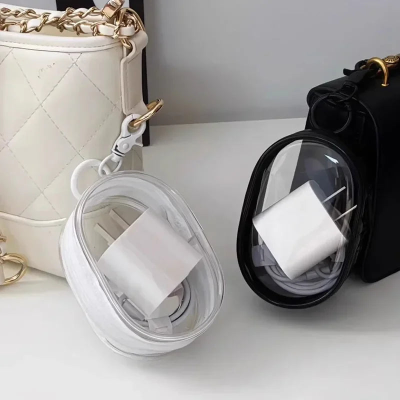 New Round Black White PVC Transparent Cosmetic Bags Jewelry Organizer Portable Data Cable Earphone Coin Lipstick Storage Pouches