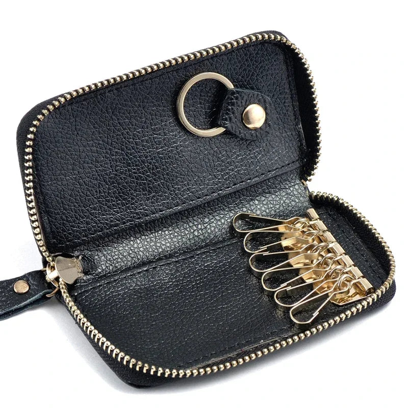 Fashion Vintage Genuine Leather Wallet Men Women Multifunction Zipper Key Case Bag Key Holder Housekeeper Keys Organizer