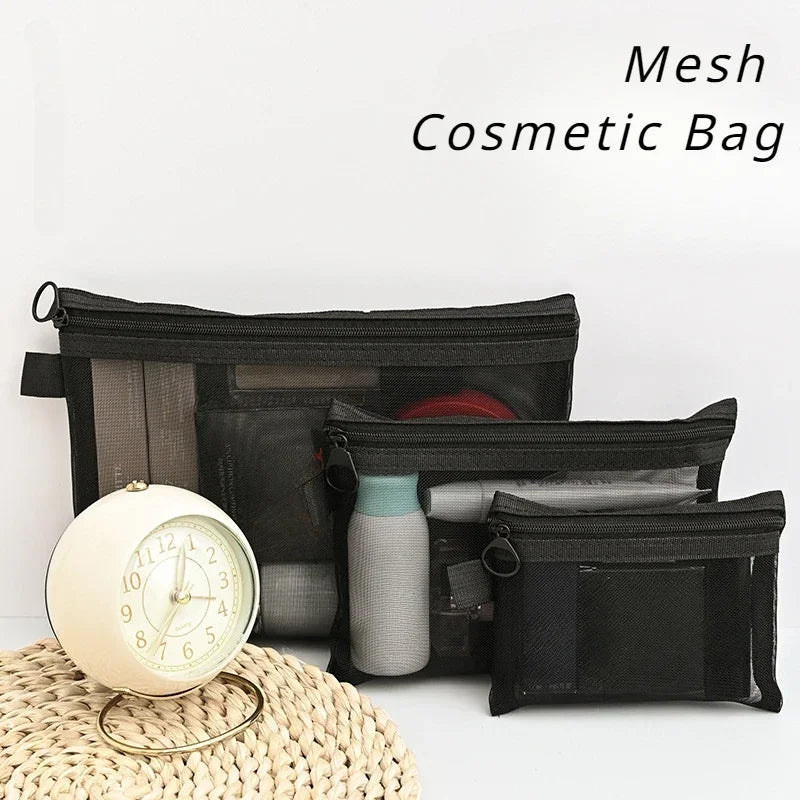 Women Mesh Cosmetic Bag Travel Storage Makeup Bag Organizer Female Make Up Pouch Portable Small Large Toiletry Beauty Case