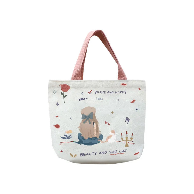 Cute Cartoon Canvas Tote Bag for Women - Makeup & Teacher Gift