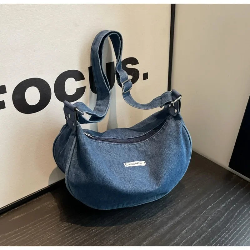 Women Denim Bag Large Capacity Strap Adjustable Crossbody Sling Bag Vintage Messenger Bags Casual Shopper Bags 2025 Shoulder Bag