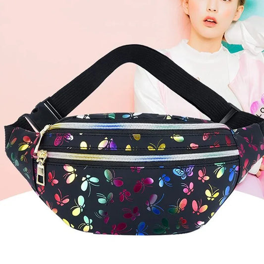 Leaf Print Canvas Waist Bag Large Capacity Fanny Pack Fashion Travel Belt Bag