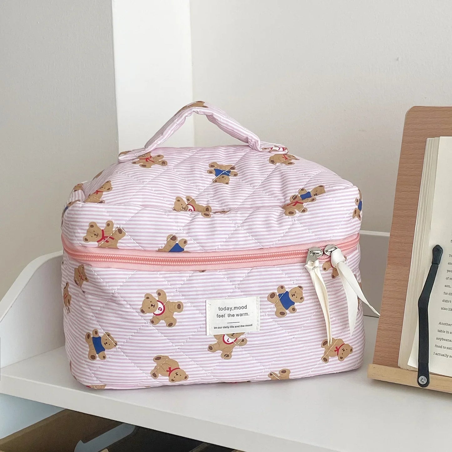 Cute Small Bear Cotton Makeup Bag Women Zipper Cosmetic Organizer Female Cloth Handbag Portable Toiletry Case for Girls