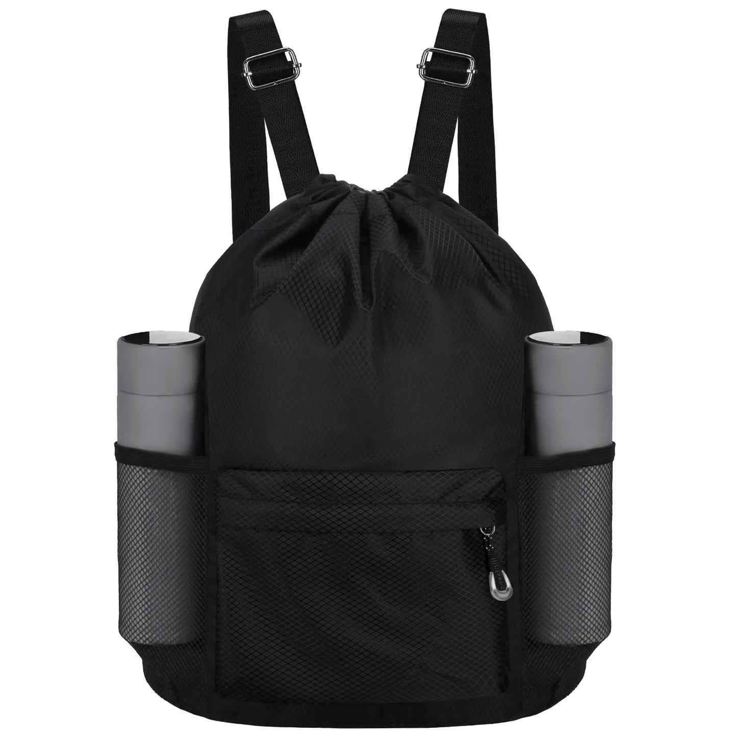 Waterproof Drawstring Backpack with Bottle Holder and Pockets