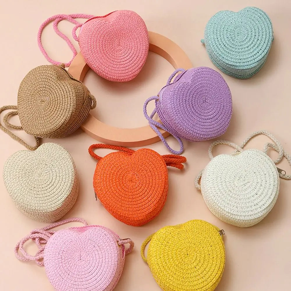 Straw Heart Crossbody Bag Coin Purse