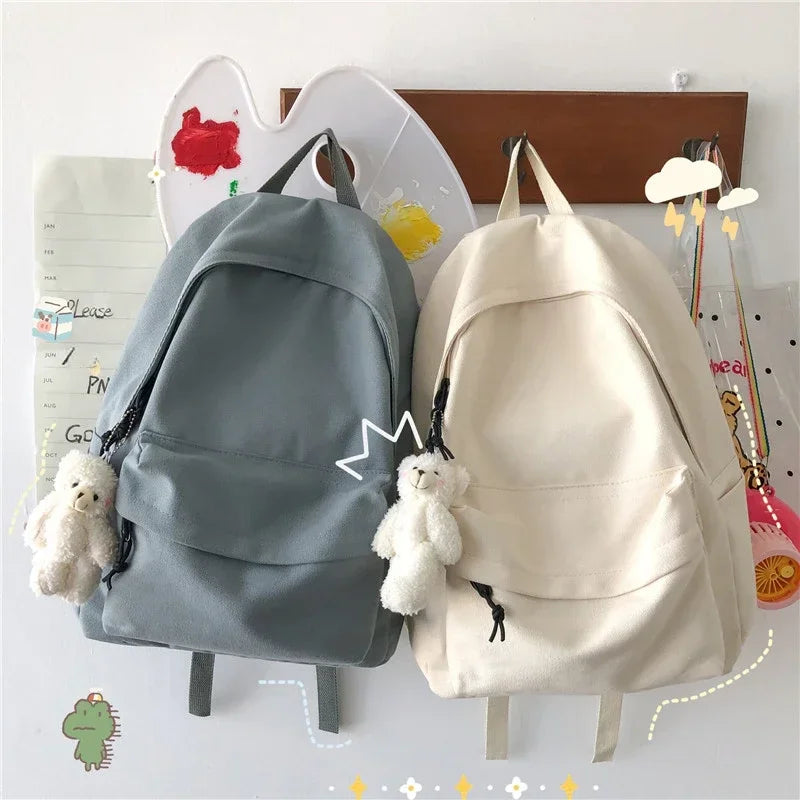 Canvas Fashion Backpack - Solid Color Travel & School Bag for Students