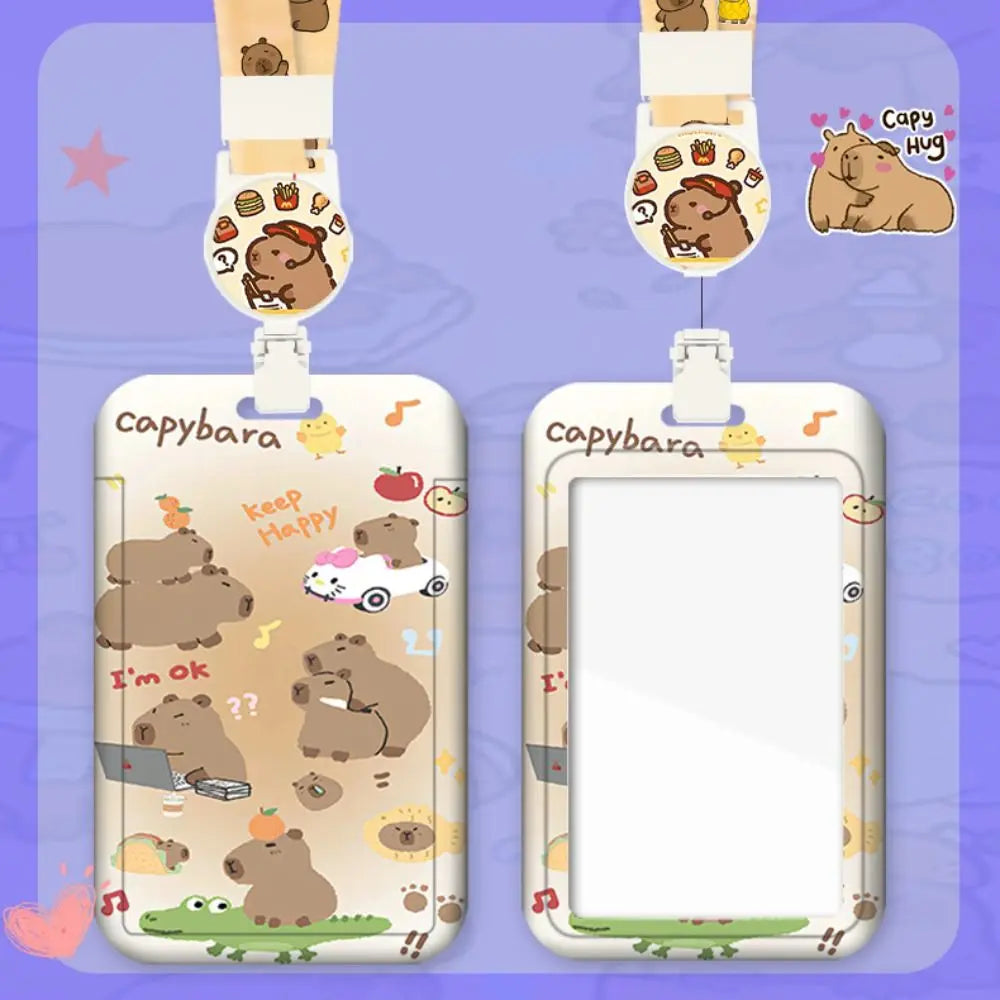 Fashion Plastic Cartoon Capybara Card Holder Capybara with Lanyard Business Card Holder Cute Plastic Card Cover