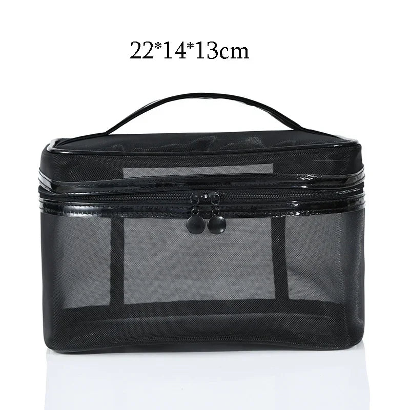 Women Necessary Cosmetic Bag Fashion Black Mesh Transparent Travel Organizer Large Capacity Toiletry Bags Portable Makeup Pouch