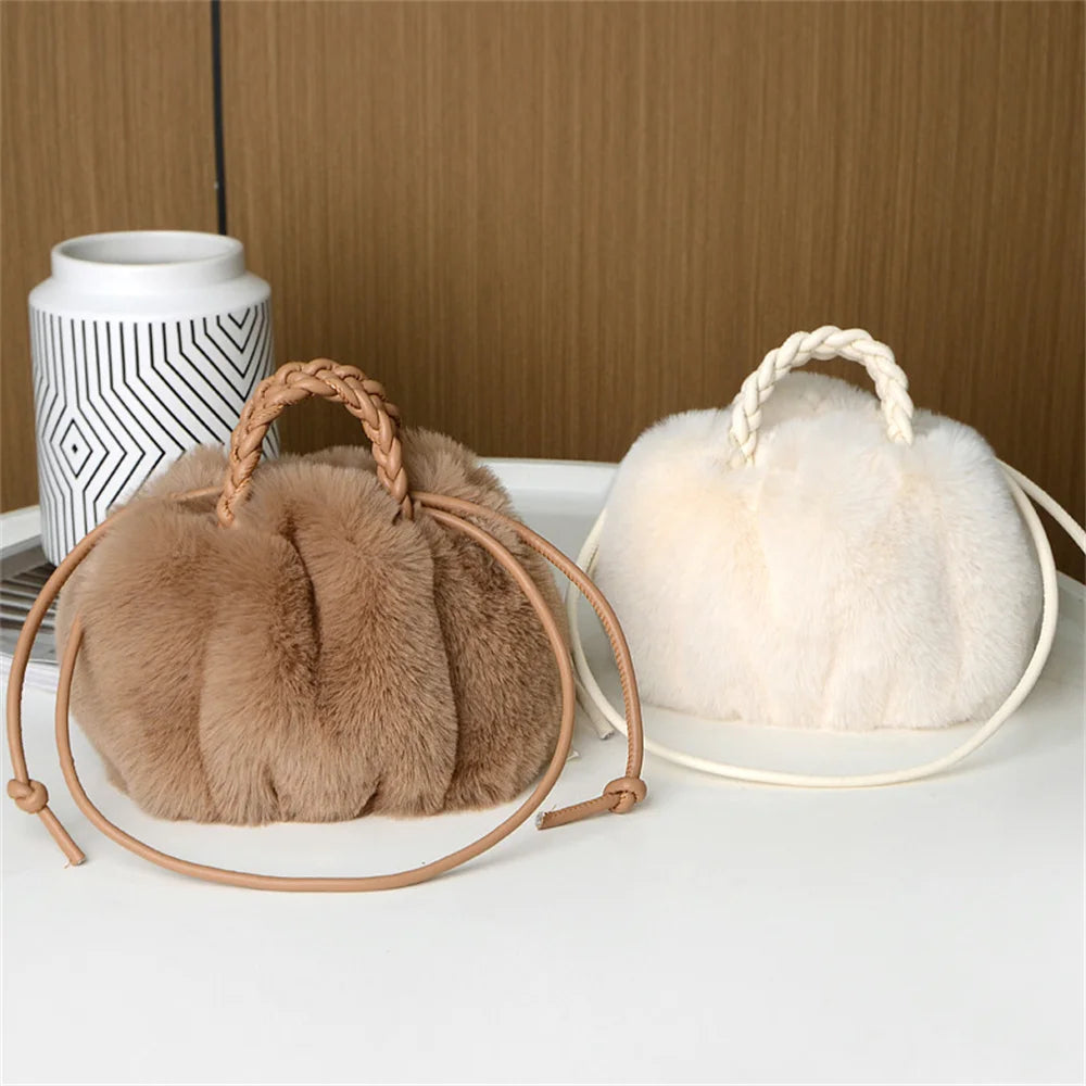 Pumpkin Shape Plush Crossbody Bag - Women's Autumn Winter Fashion Handbag